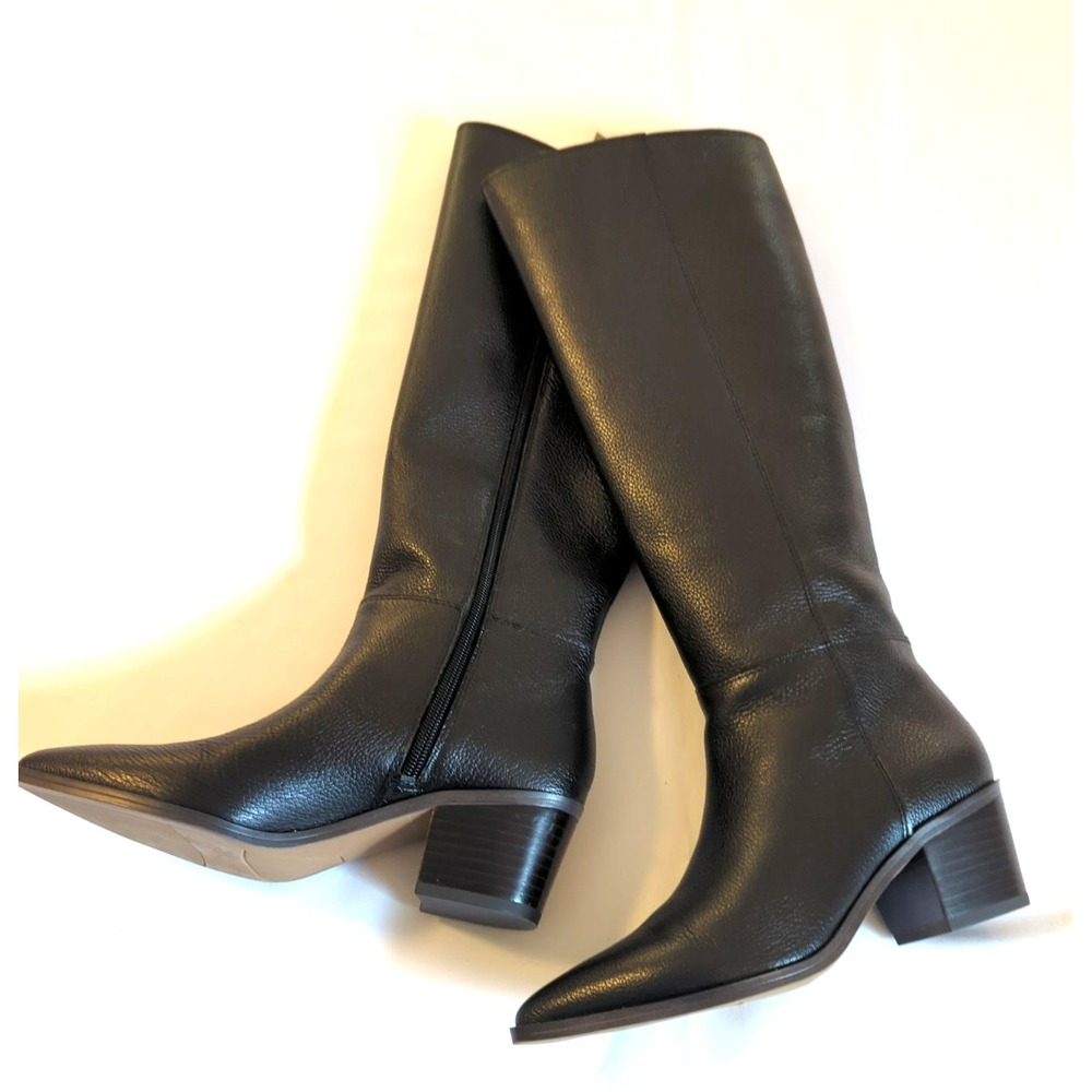 Franco SARTO SHARONA Black Leather Knee High Boots 5.5 Block Heel Pointed Chic